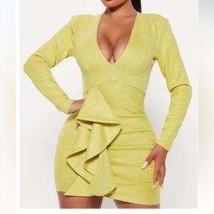 Chartreuse faux suede mini dress